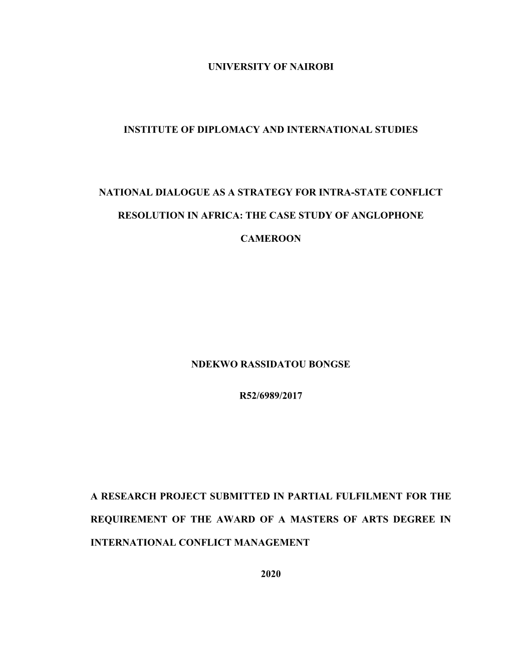 National Dialogue As a Strategy for Intra-State Conflict Resolution in Africa