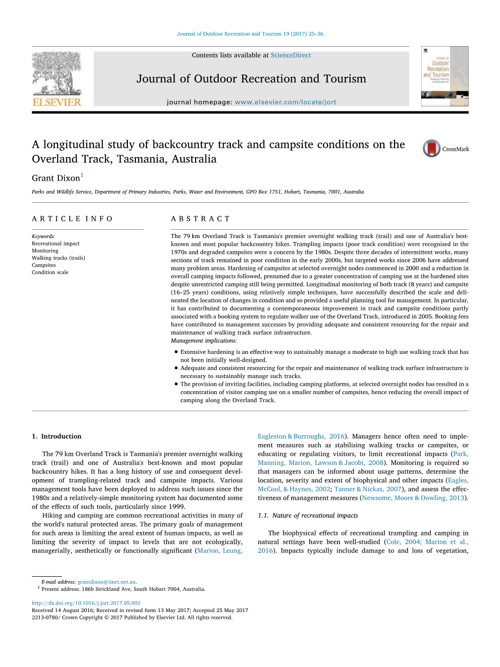 Overland Track Recreational Impact Monitoring & Management