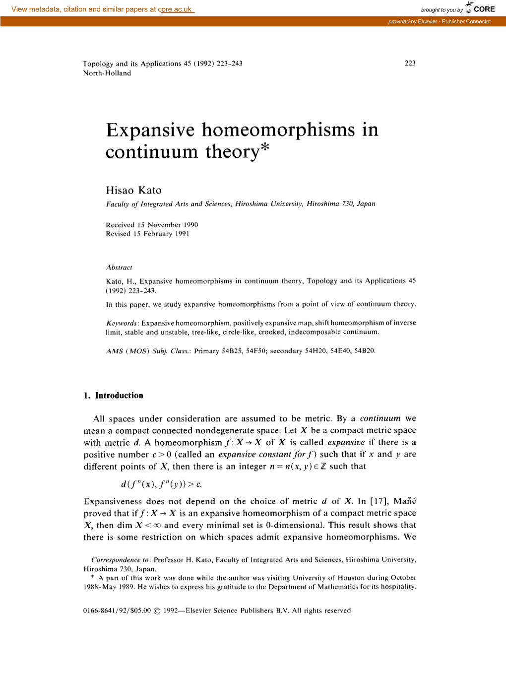 Expansive Homeomorphisms in Continuum Theory*