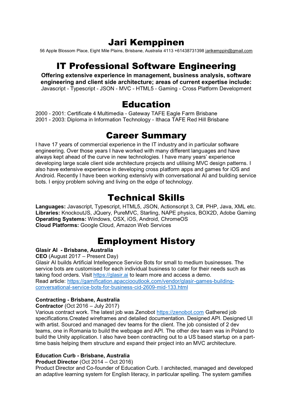 Jari Kemppinen IT Professional Software Engineering Education