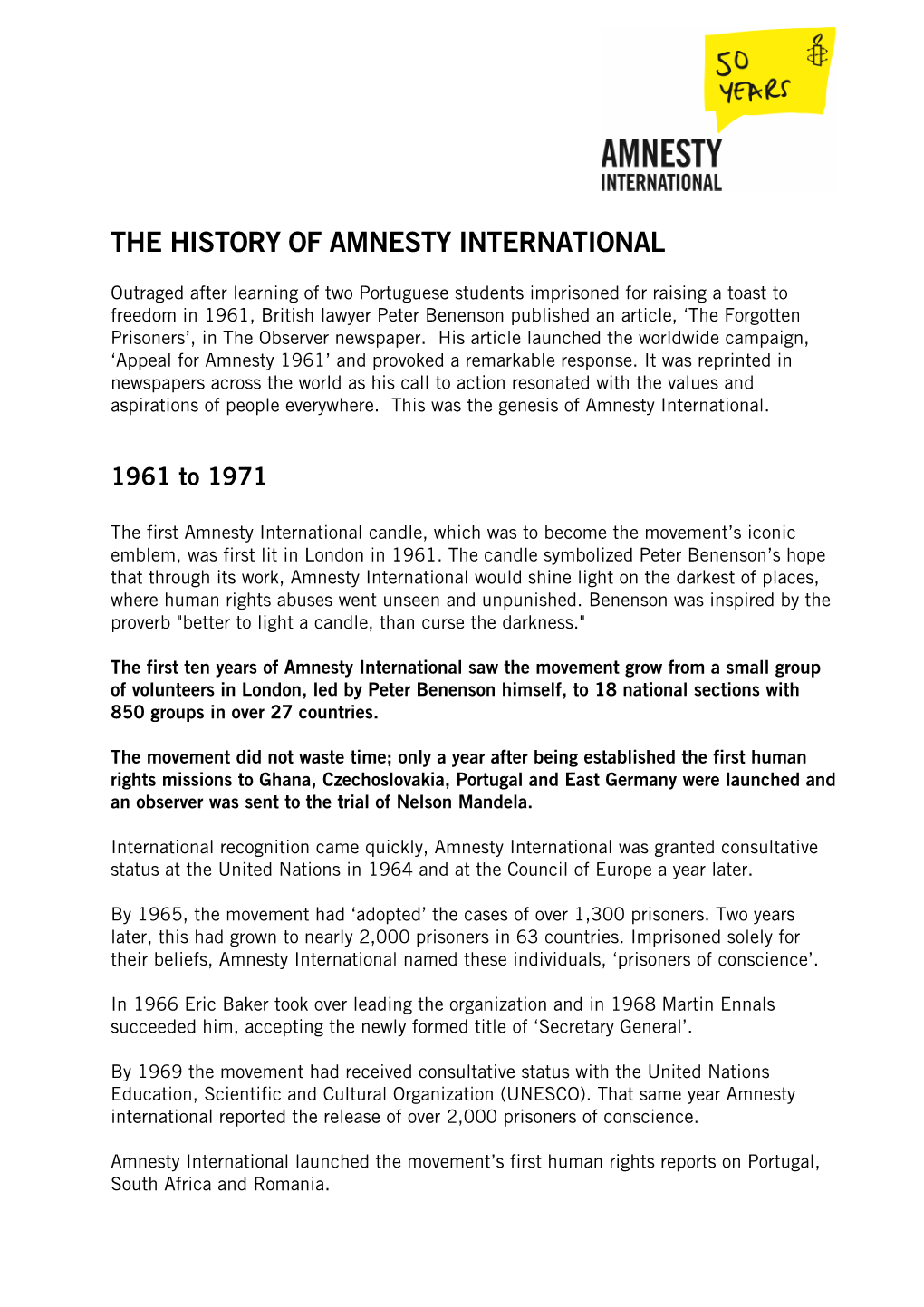 AI50 the History of Amnesty International