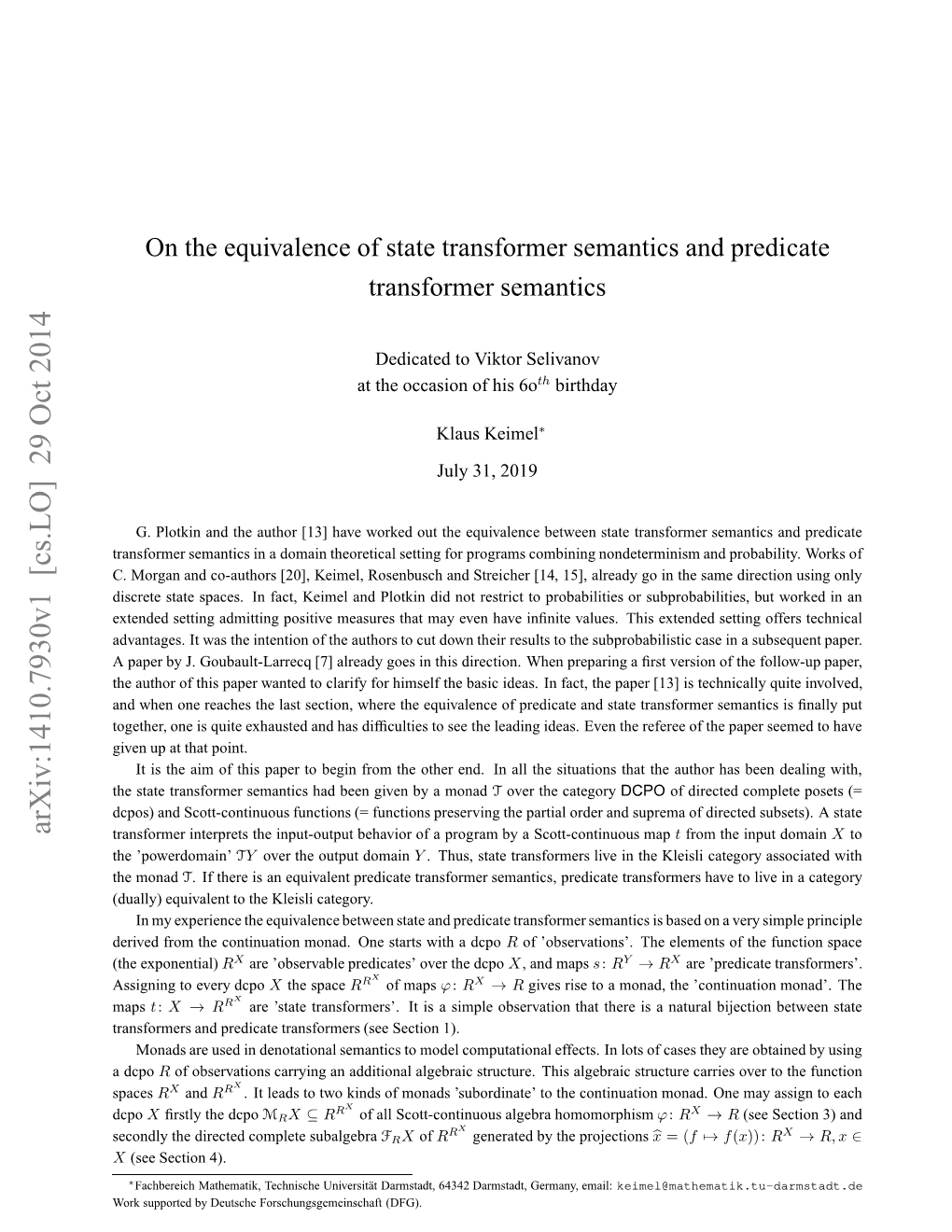 On the Equivalence of State Transformer Semantics And