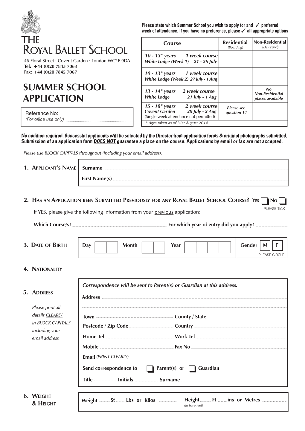 Summer School Application For