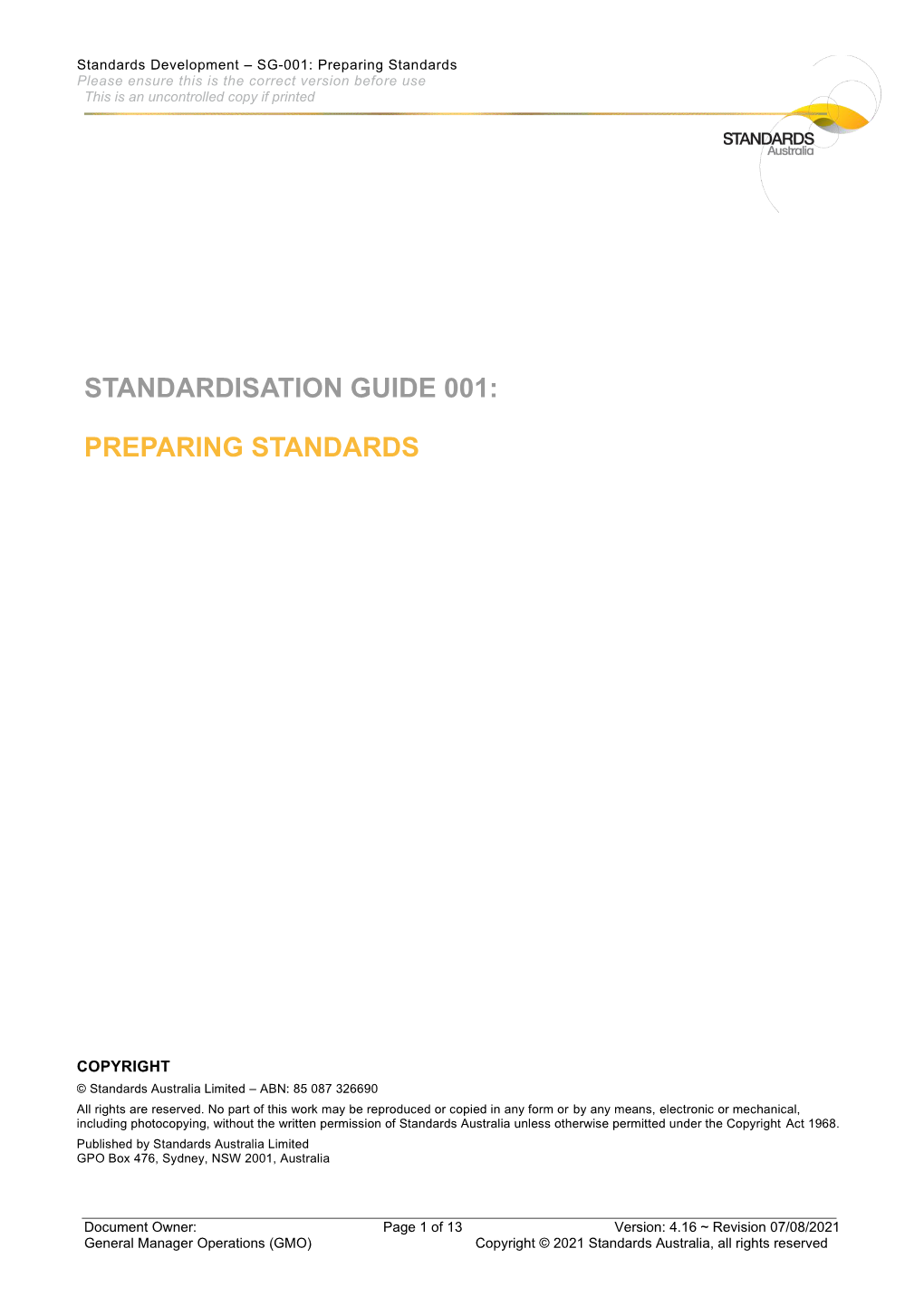 SG-001 Preparing Standards
