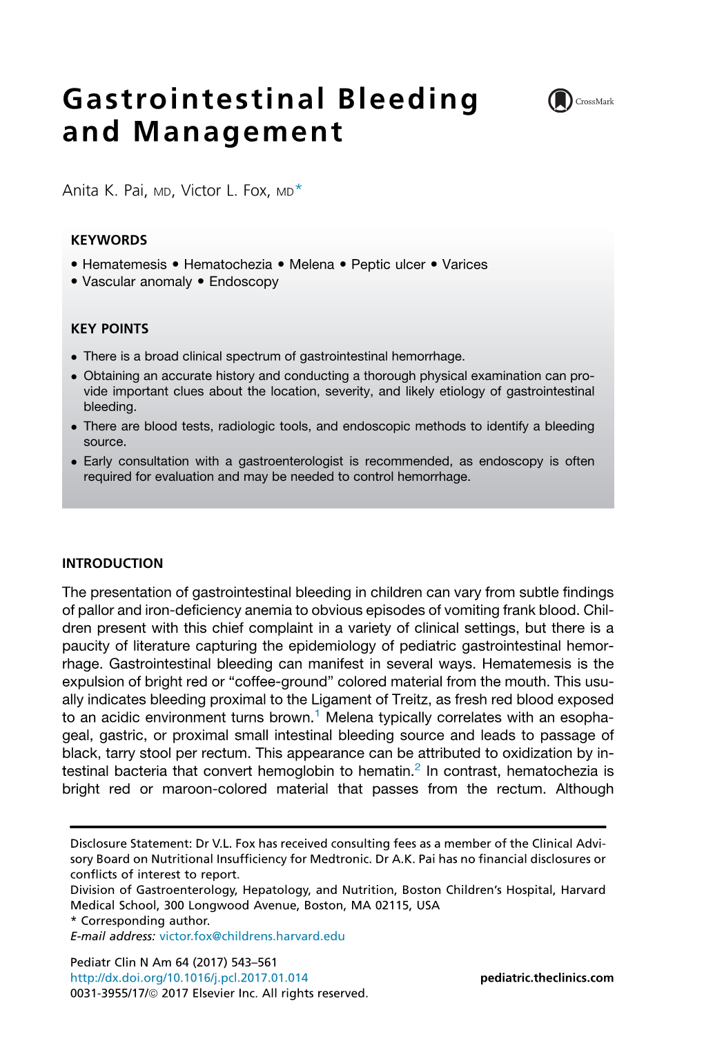 Gastrointestinal Bleeding and Management