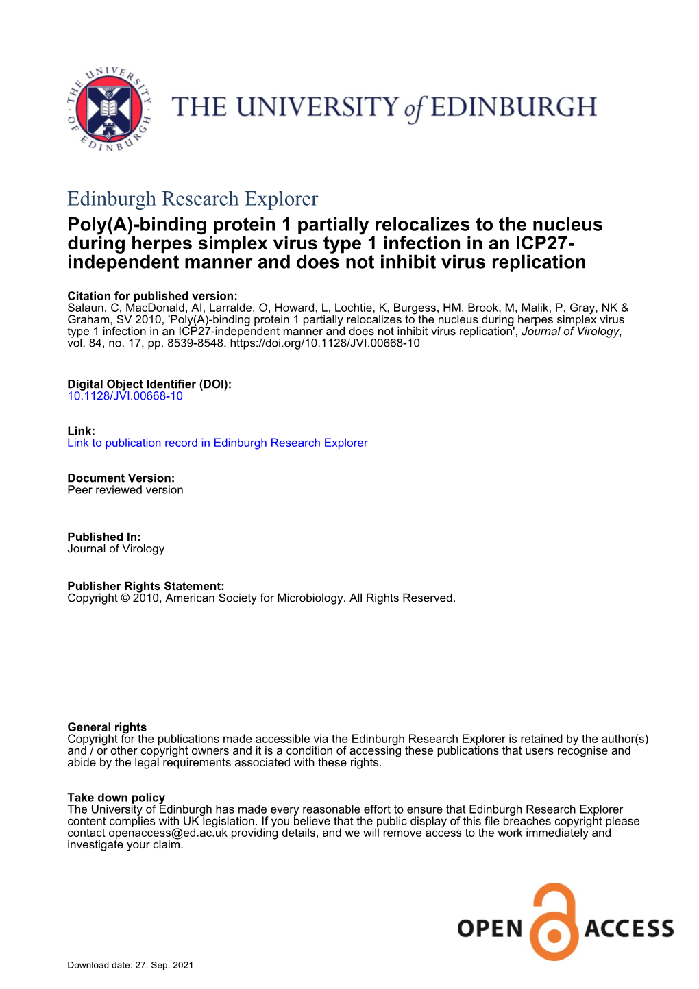 Binding Protein 1 Partially Relocalizes To