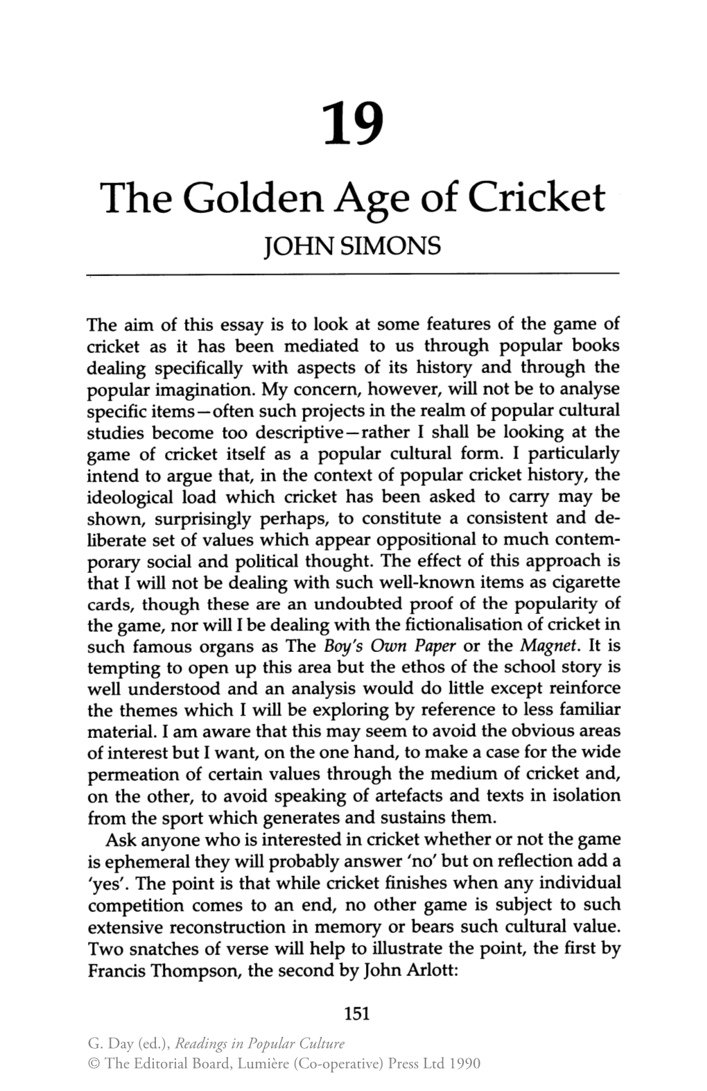 The Golden Age of Cricket JOHN SIMONS