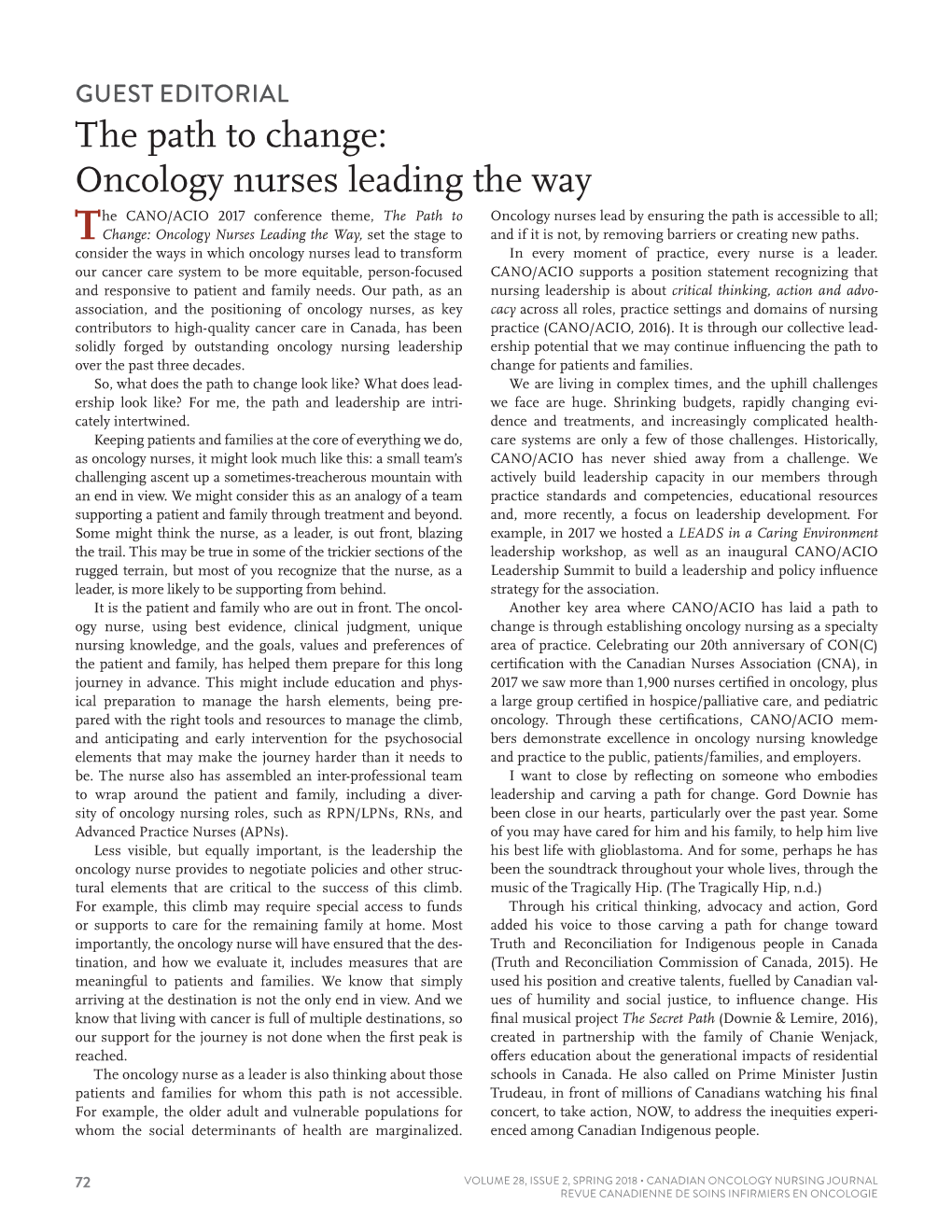 The Path to Change: Oncology Nurses Leading The