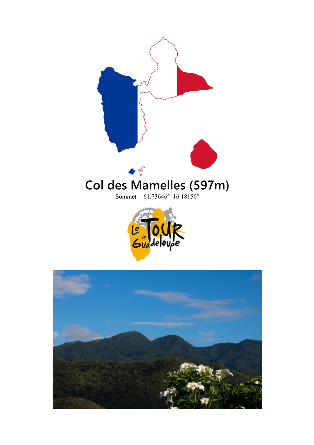 Col Des Mamelles (597M) Sommet : -61.73646° 16.18150° Topography of Guadeloupe Guadeloupe Is an Overseas French Archipelago Located in the Caribbean