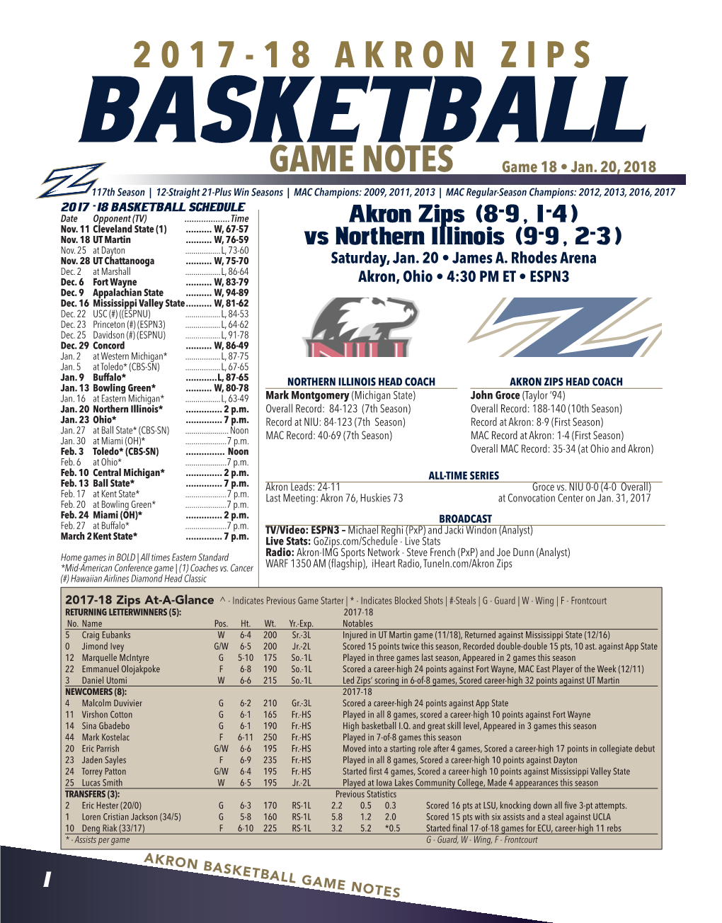 2017-18 Akron Zips Game Notes