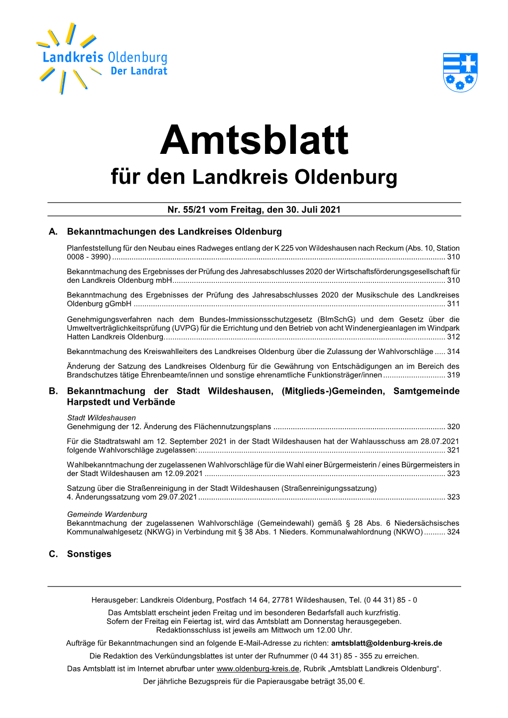 Amtsblatt Für Den Landkreis Oldenburg 55 / 2021