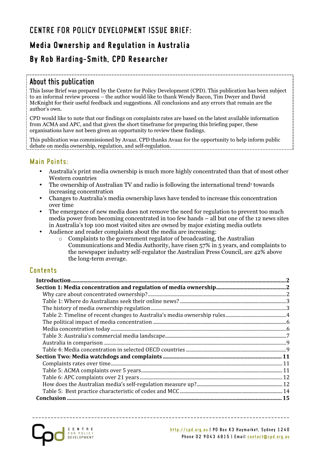 Media Ownership and Regulation in Australia by Rob Harding-Smith, CPD Researcher