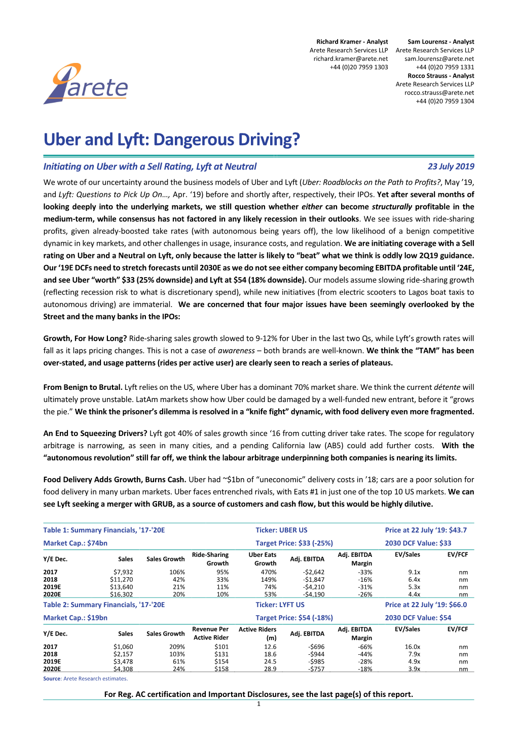 Uber and Lyft: Dangerous Driving?