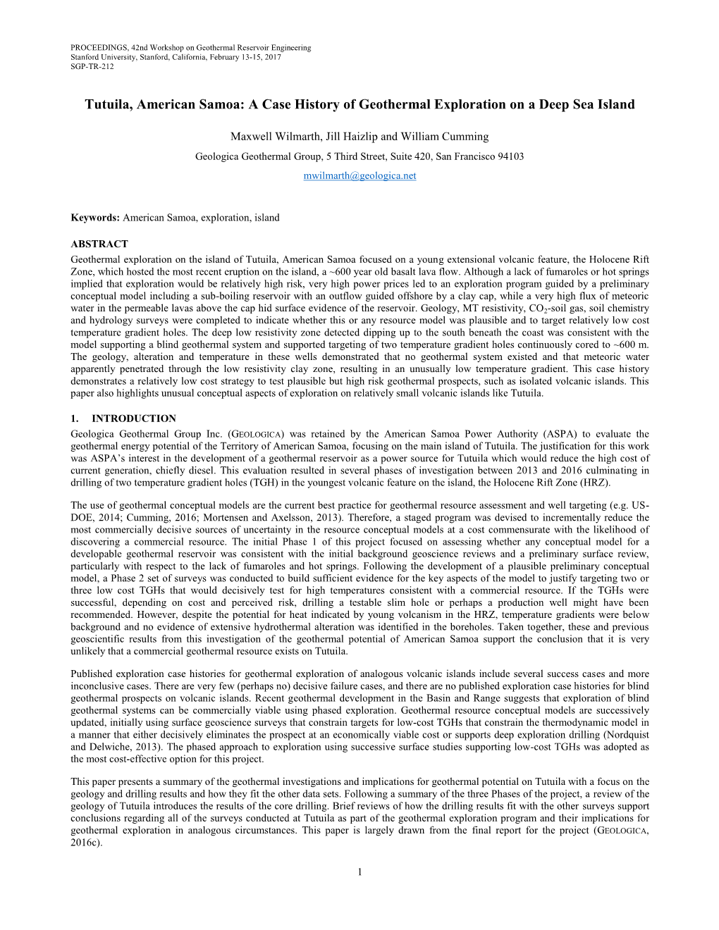 Tutuila, American Samoa: a Case History of Geothermal Exploration on a Deep Sea Island