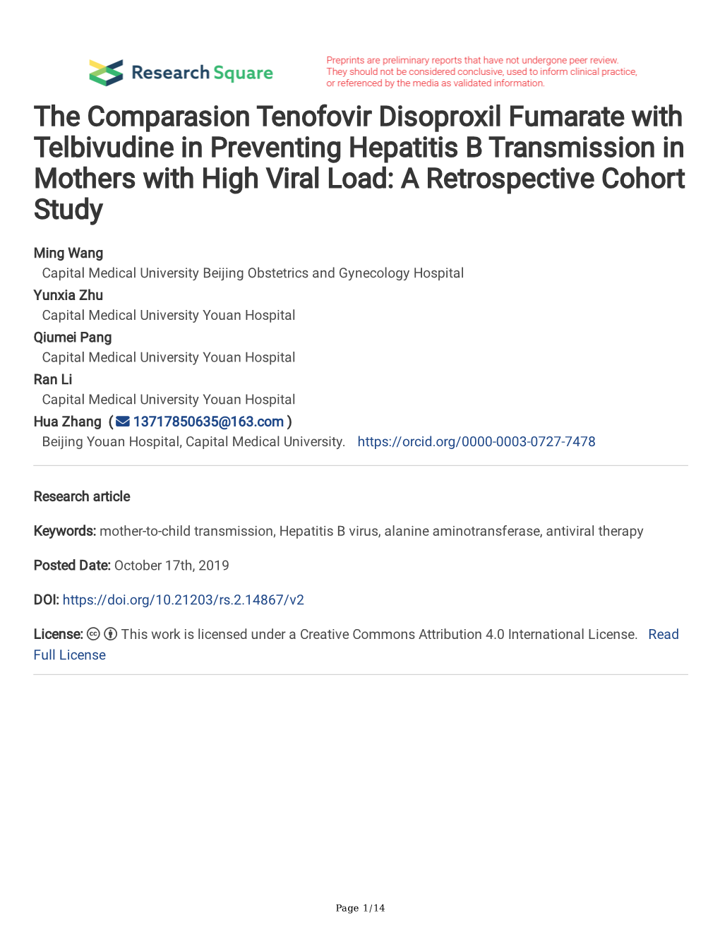 The Comparasion Tenofovir Disoproxil Fumarate with Telbivudine in Preventing Hepatitis B Transmission in Mothers with High Viral Load: a Retrospective Cohort Study
