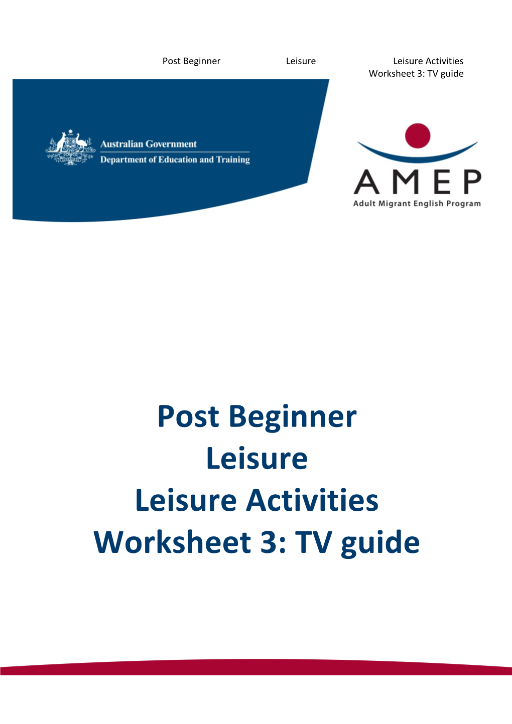 Post Beginner Leisure Leisure Activities Worksheet 3: TV Guide