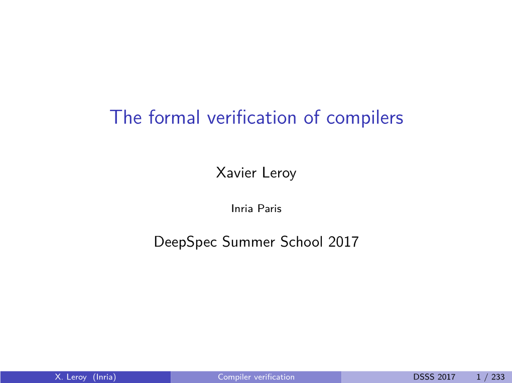 The Formal Verification of Compilers