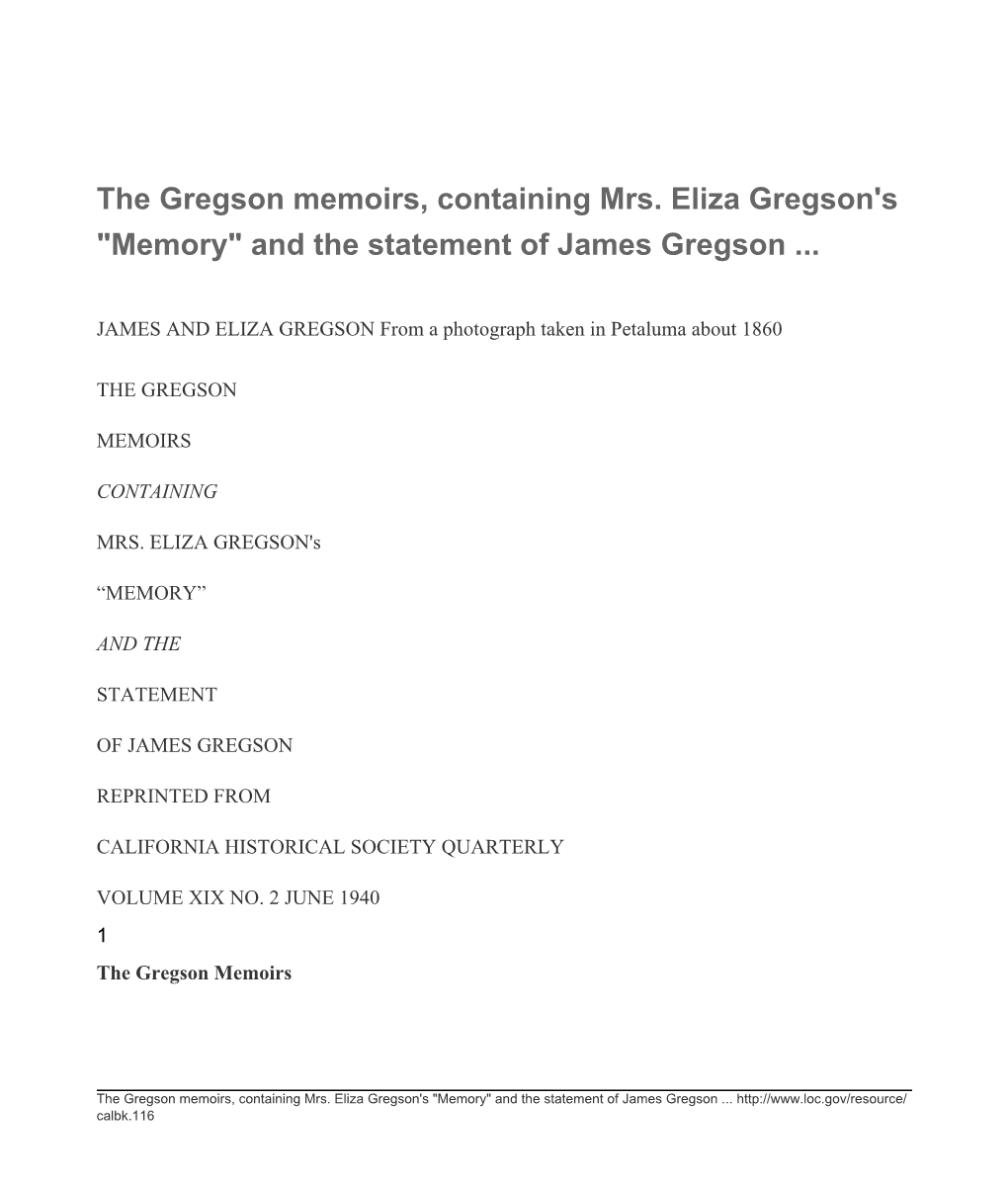 Gregson Memoirs, Containing Mrs