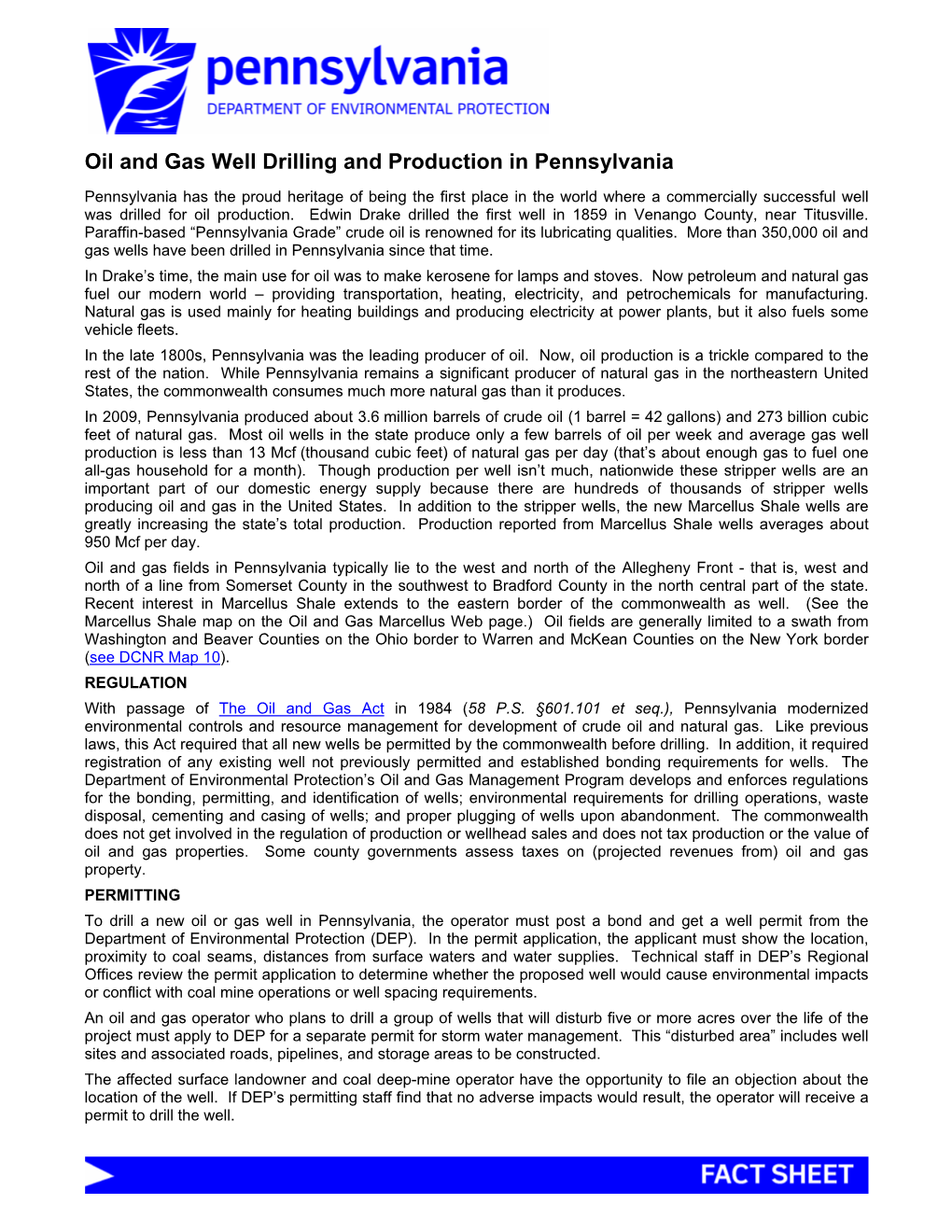 PA DEP Oil and Gas Well Drilling and Production.Pdf