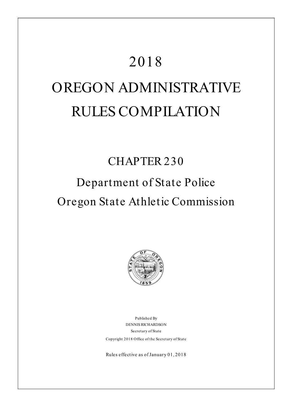 2018 Oregon Administrative Rules Compilation