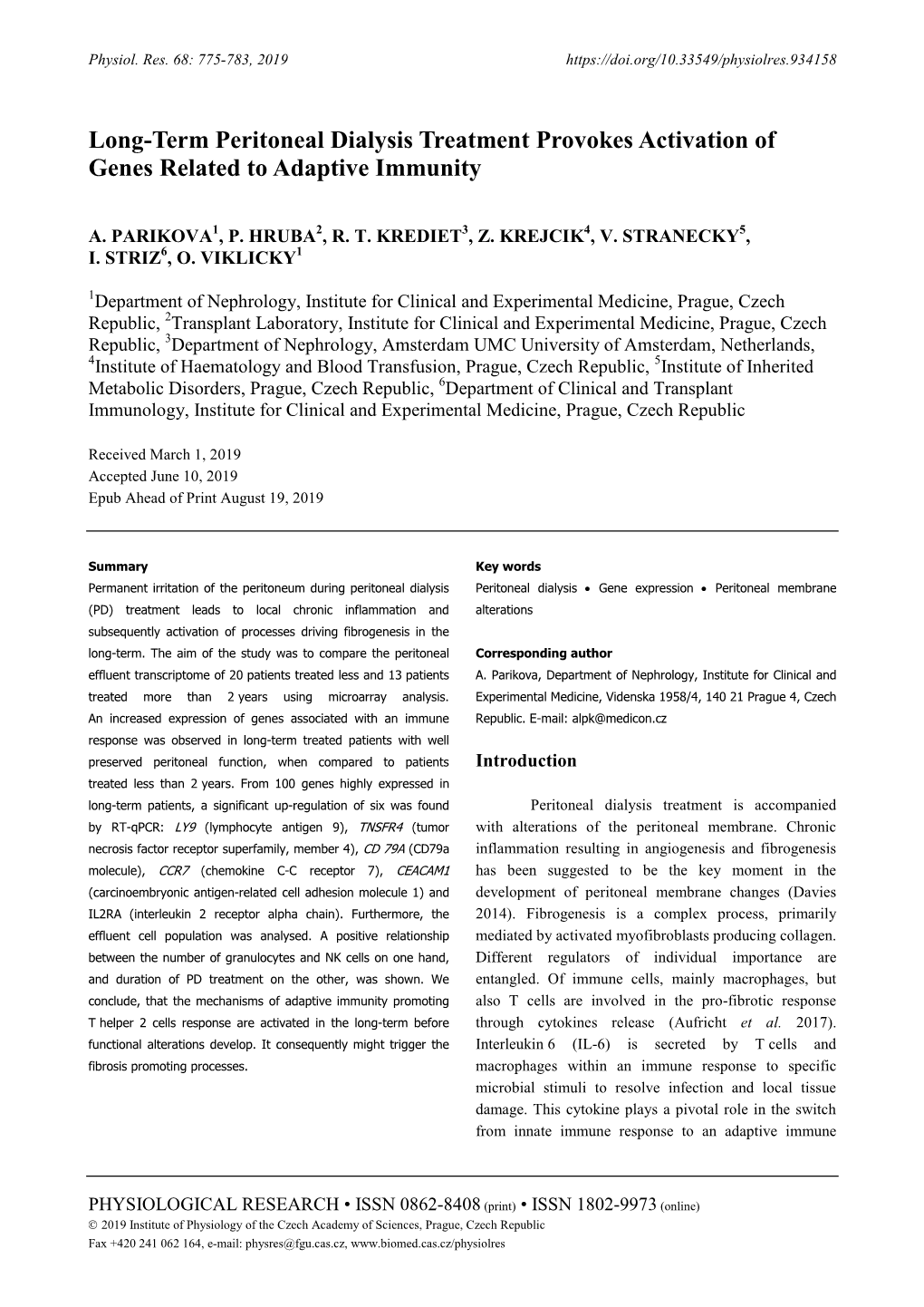 Long-Term Peritoneal Dialysis Treatment Provokes Activation of Genes Related to Adaptive Immunity