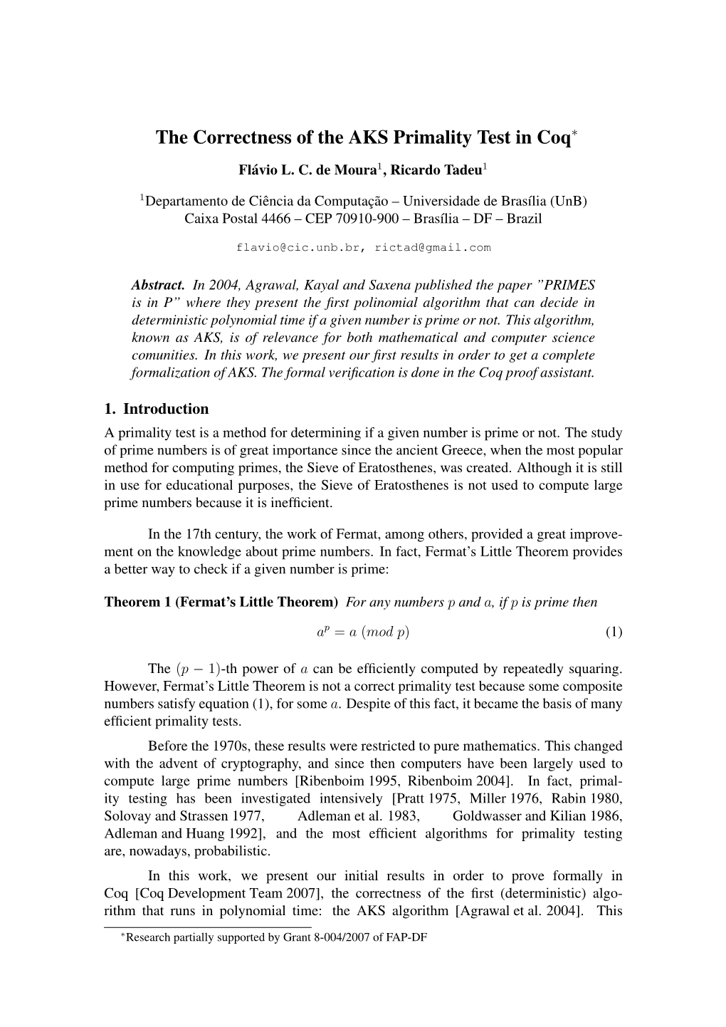 The Correctness of the AKS Primality Test in Coq∗