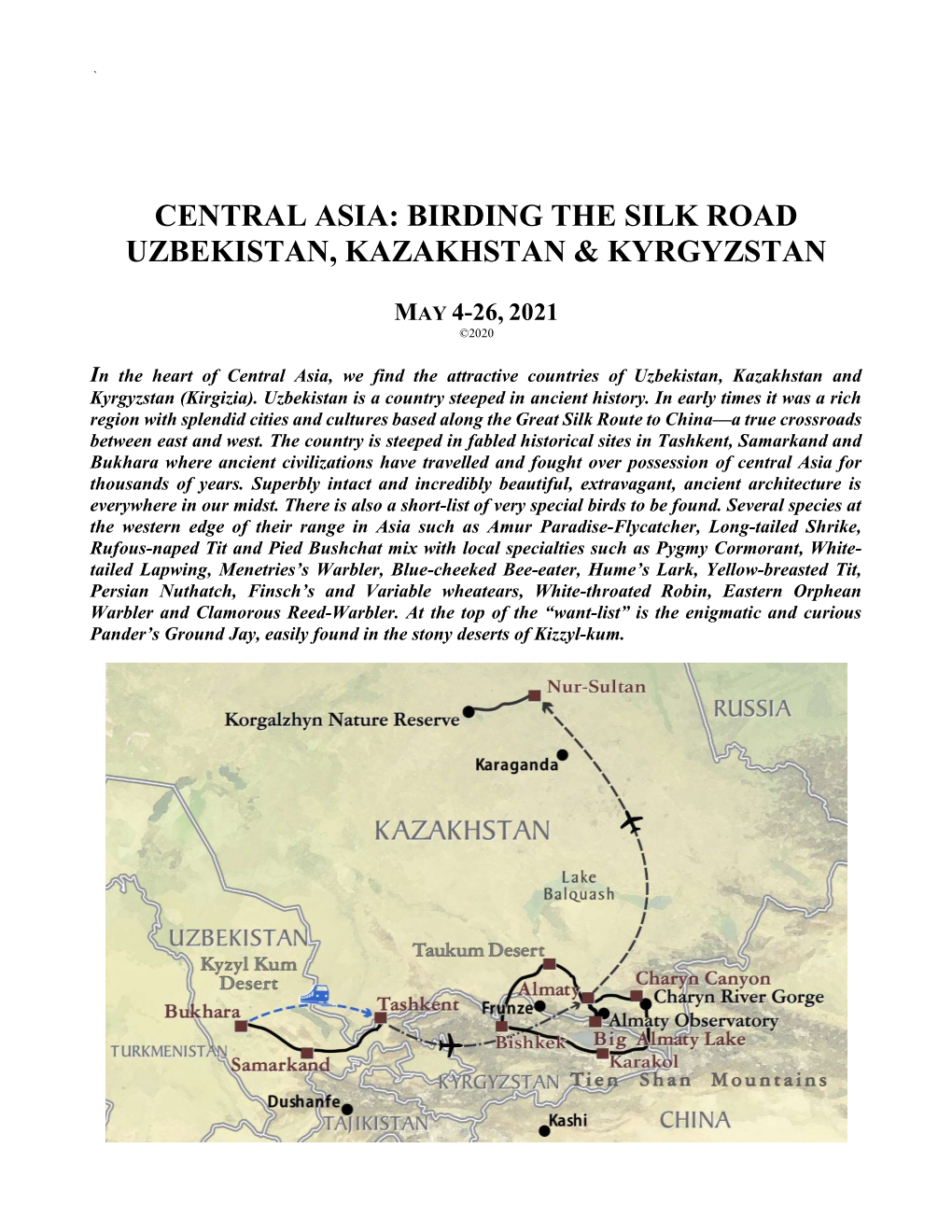 Central Asia: Birding the Silk Road Uzbekistan, Kazakhstan & Kyrgyzstan