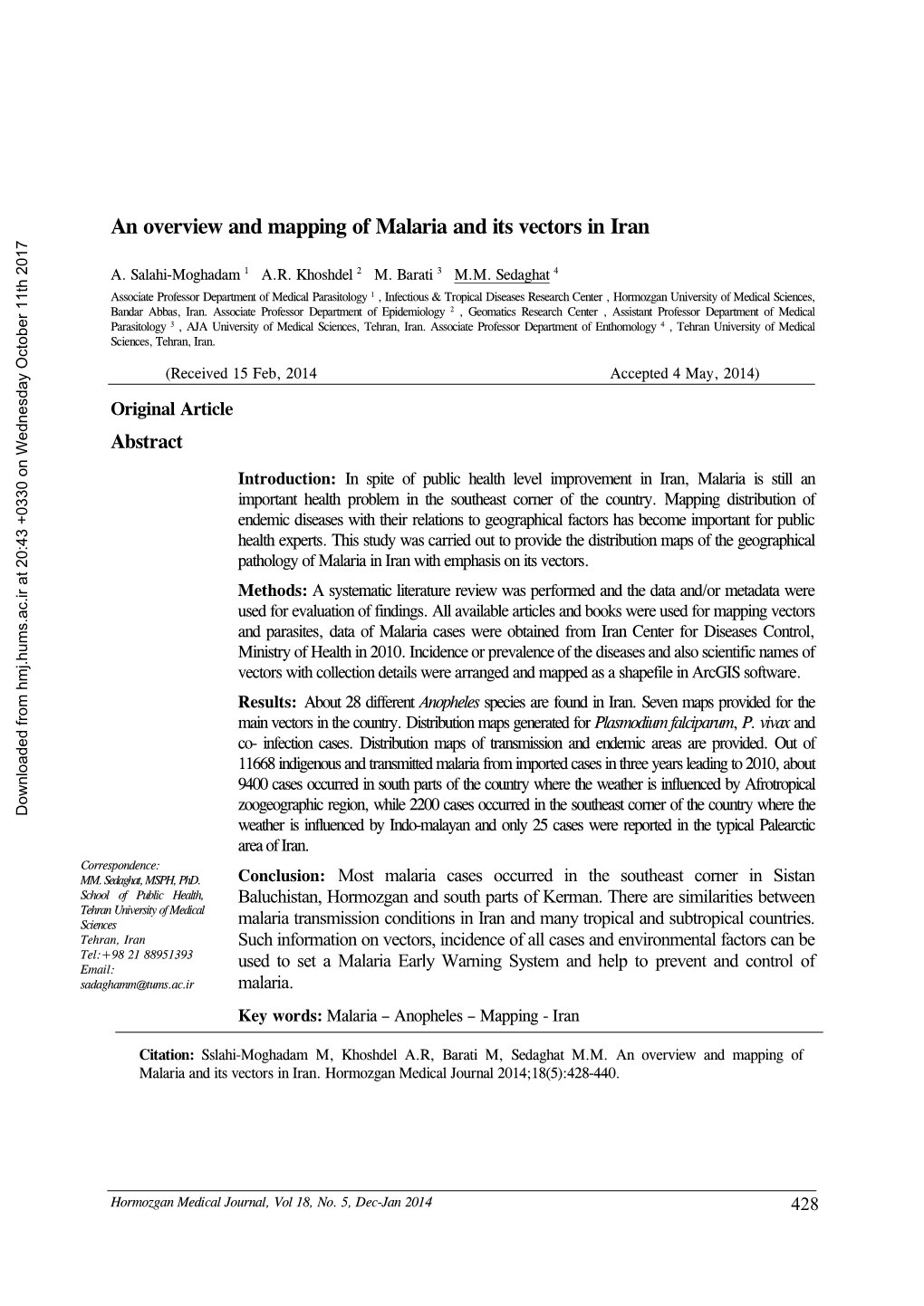 An Overview and Mapping of Malaria and Its Vectors in Iran