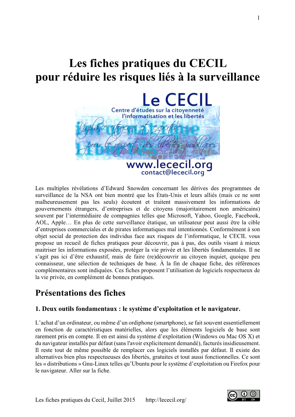 Les Fiches Pratiques Du CECIL Pour Réduire Les Risques Liés À La Surveillance