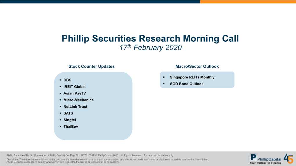 Phillip Securities Research Morning Call 17Th February 2020