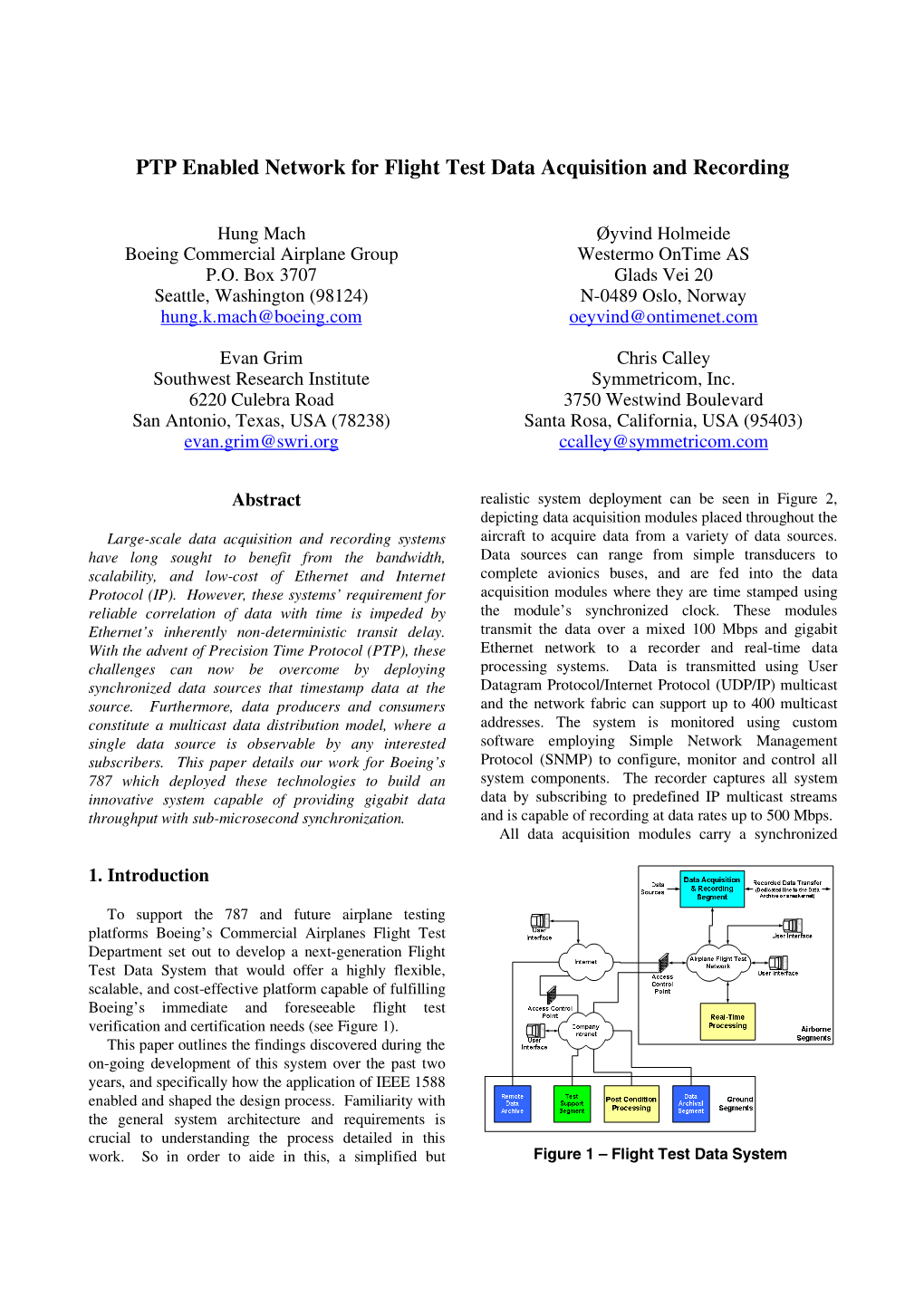 PTP Enabled Network for Flight Test Data Acquisition and Recording