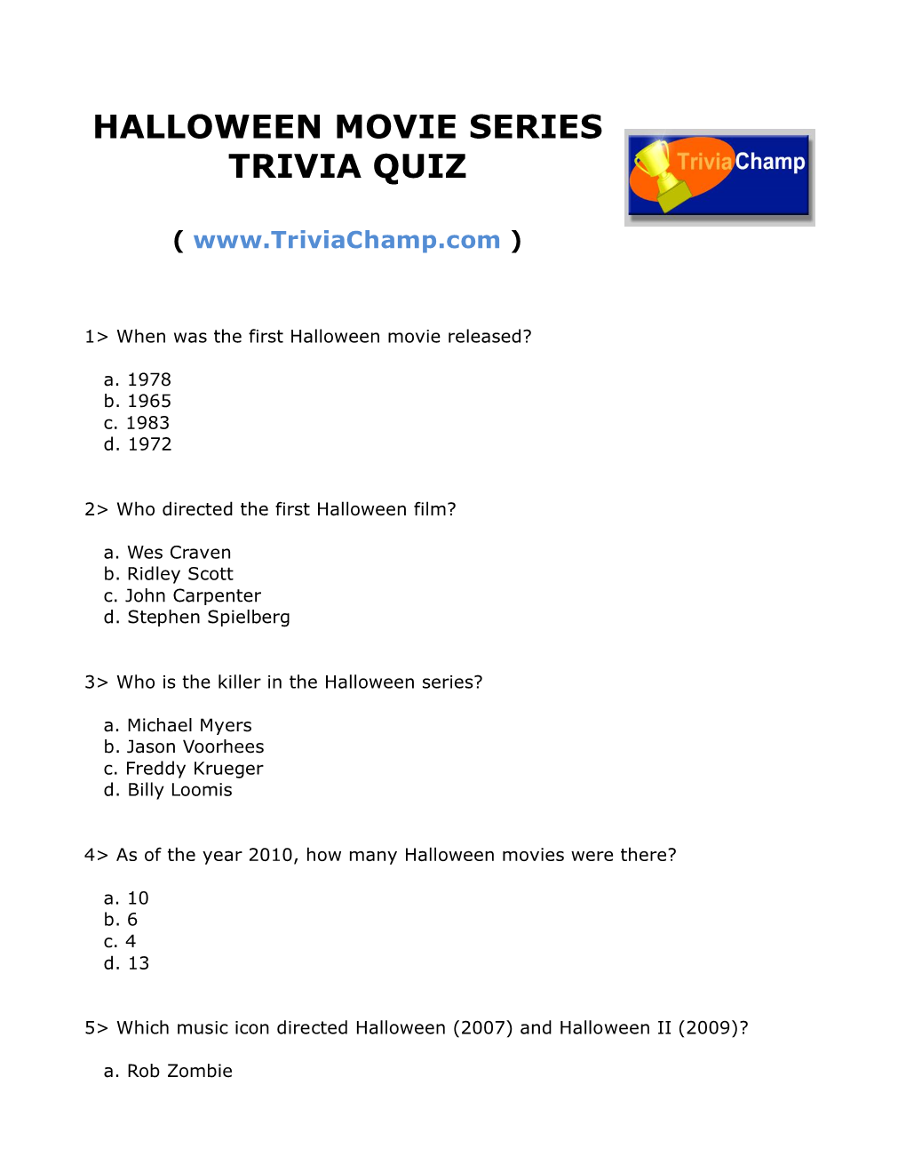 Halloween Movie Series Trivia Quiz