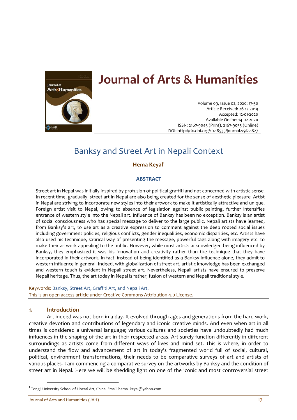 Journal of Arts & Humanities