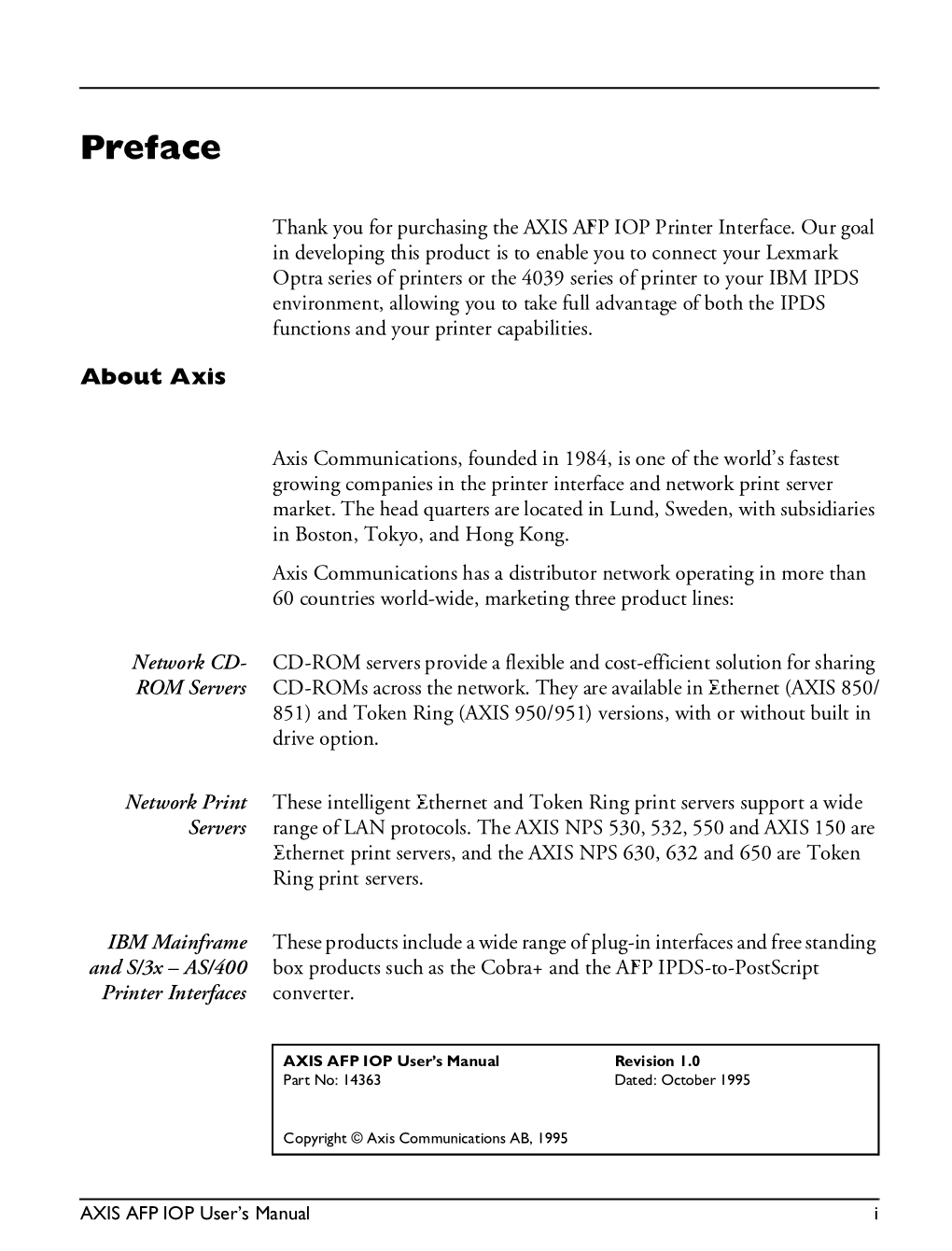 AXIS AFP IOP Printer Interface User's Manual