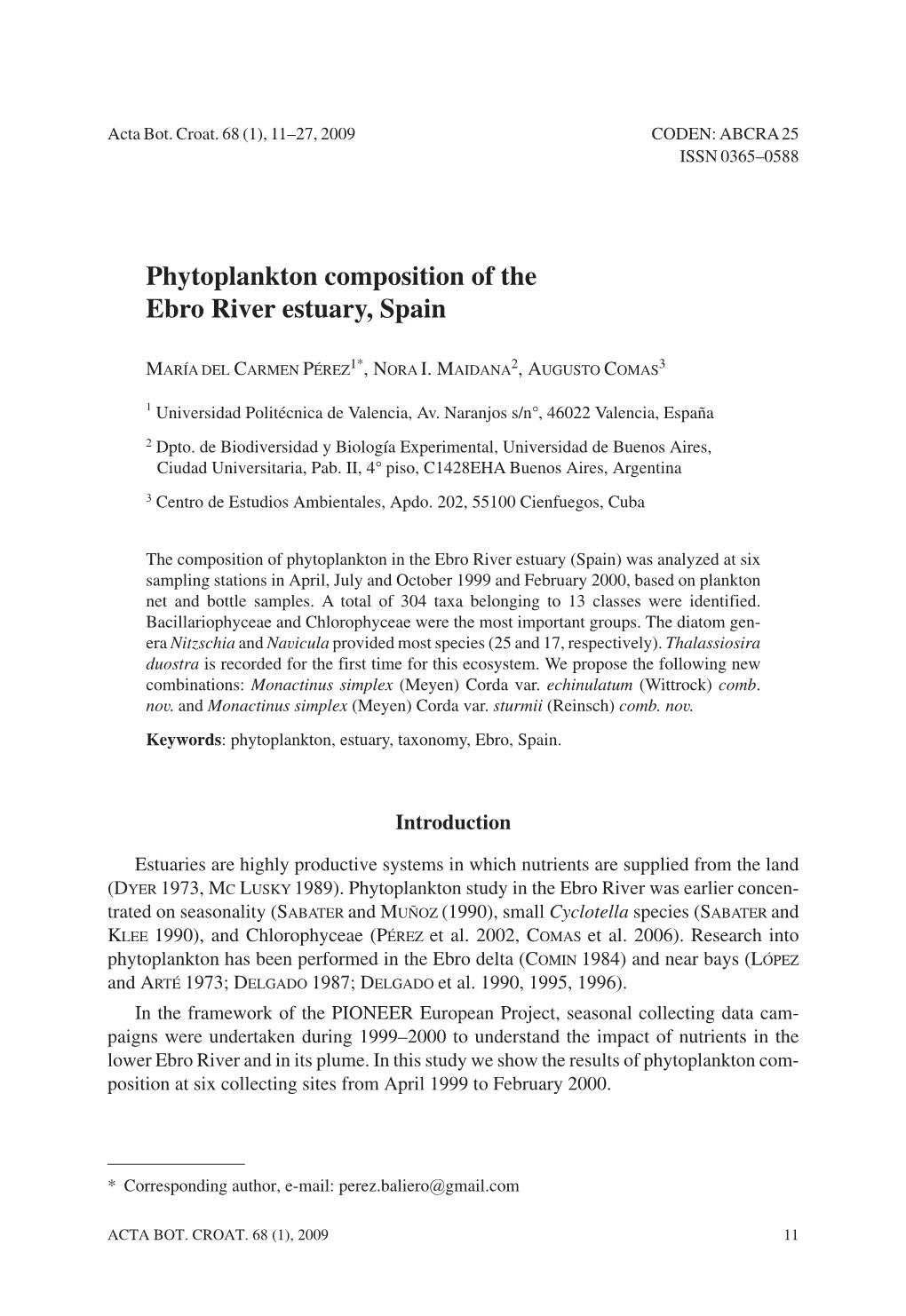 Phytoplankton Composition of the Ebro River Estuary, Spain