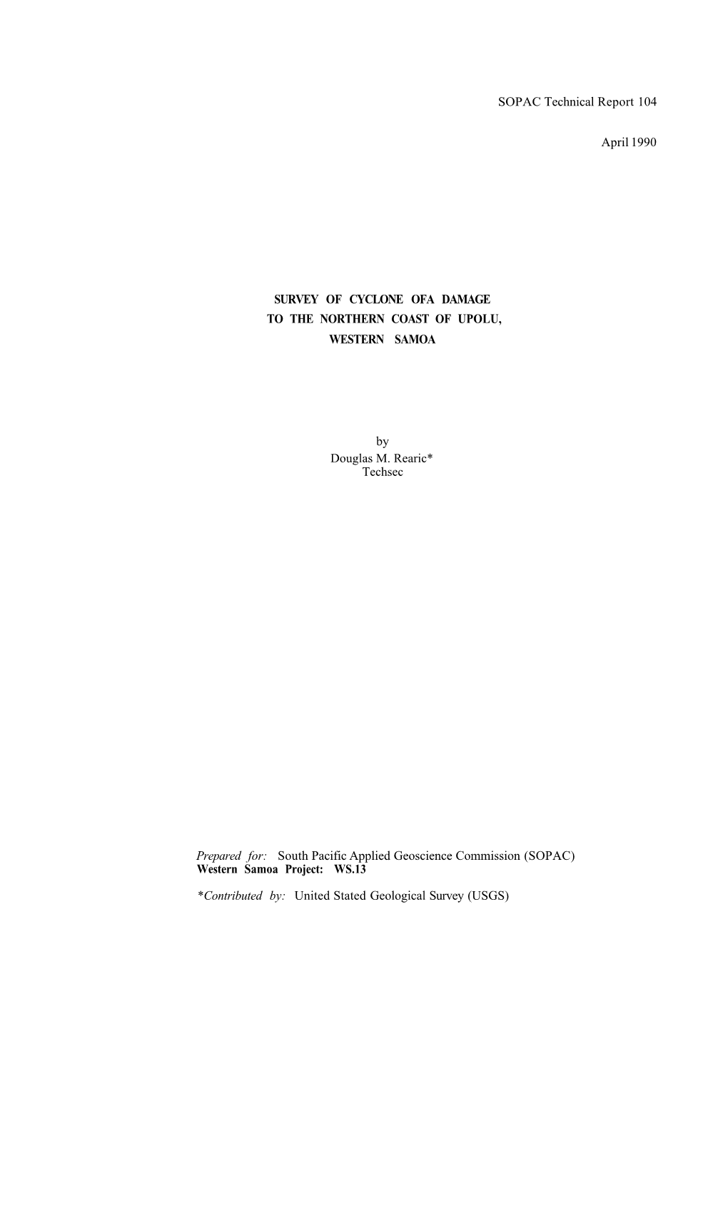 Survey of Cyclone Ofa Damage to the Northern Coast of Upolu, Western Samoa