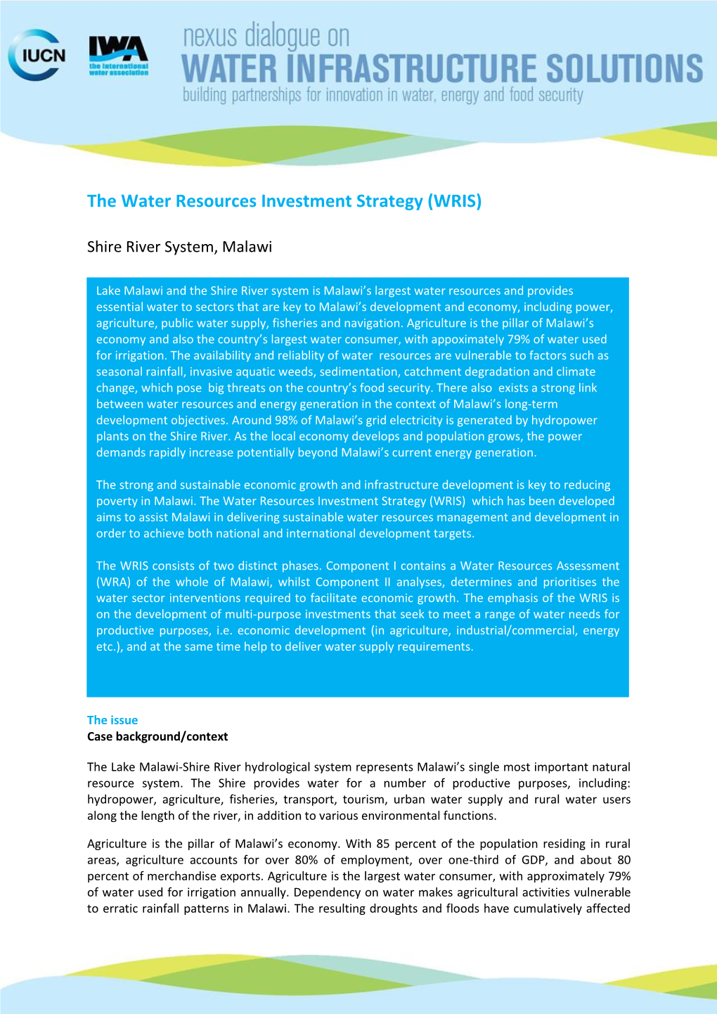 The Water Resources Investment Strategy (WRIS)