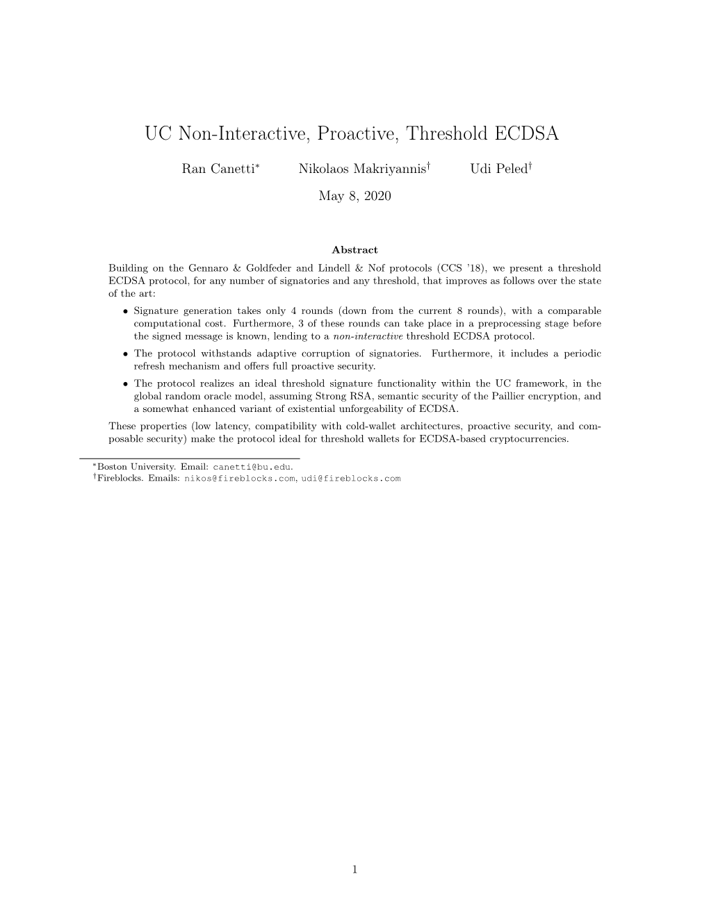 UC Non-Interactive, Proactive, Threshold ECDSA