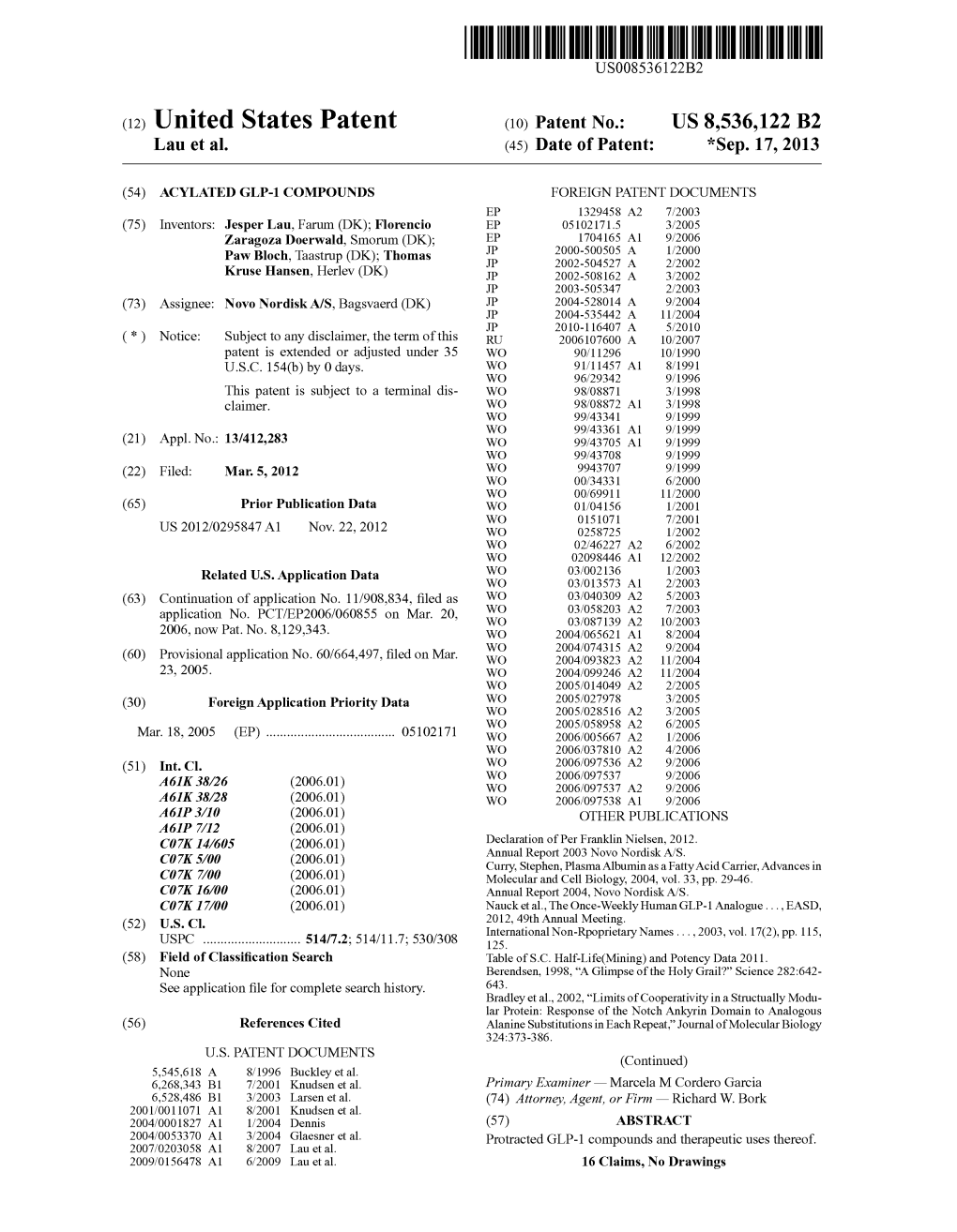 (12) United States Patent (10) Patent No.: US 8,536,122 B2 Lau Et Al