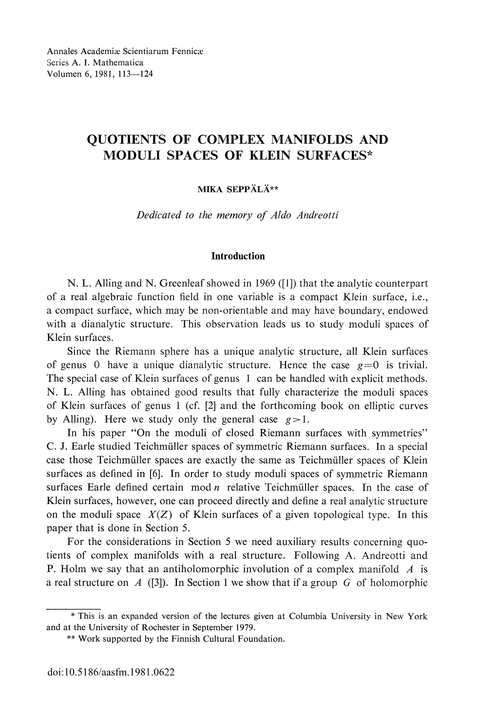 Quotients of Complex Manifolds and Moduli Spaces of Klein Surfaces T 15