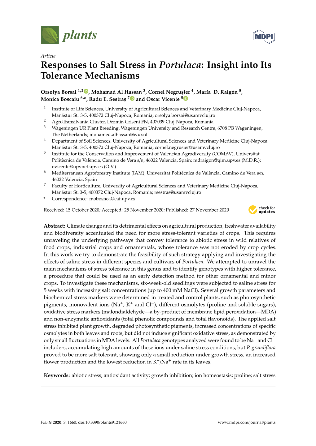 Responses to Salt Stress in Portulaca: Insight Into Its Tolerance Mechanisms