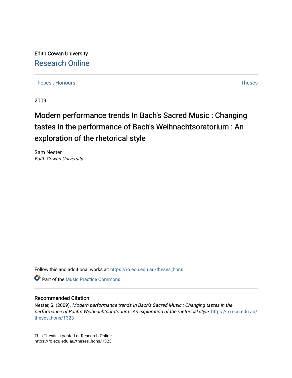 Modern Performance Trends in Bach's Sacred Music : Changing Tastes in the Performance of Bach's Weihnachtsoratorium : an Exploration of the Rhetorical Style