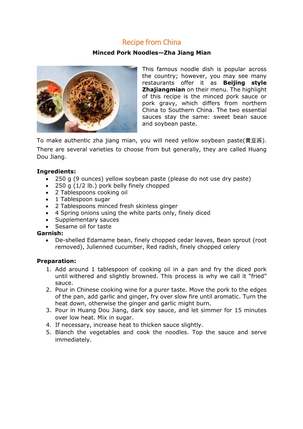 Recipe from China Minced Pork Noodles—Zha Jiang Mian