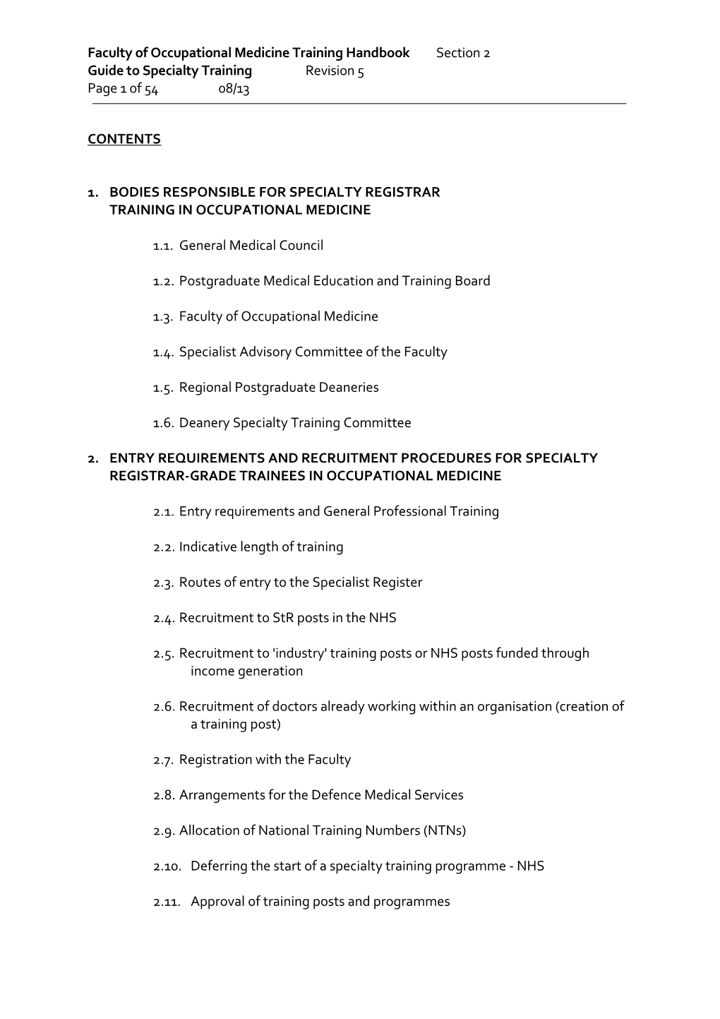 Faculty of Occupational Medicine Training Handbook Section 2