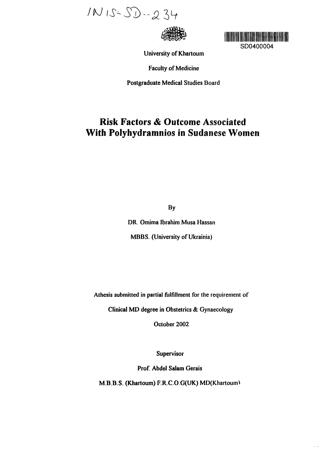 Risk Factors Outcome Associated with Polyhydramnios in Sudanese Women