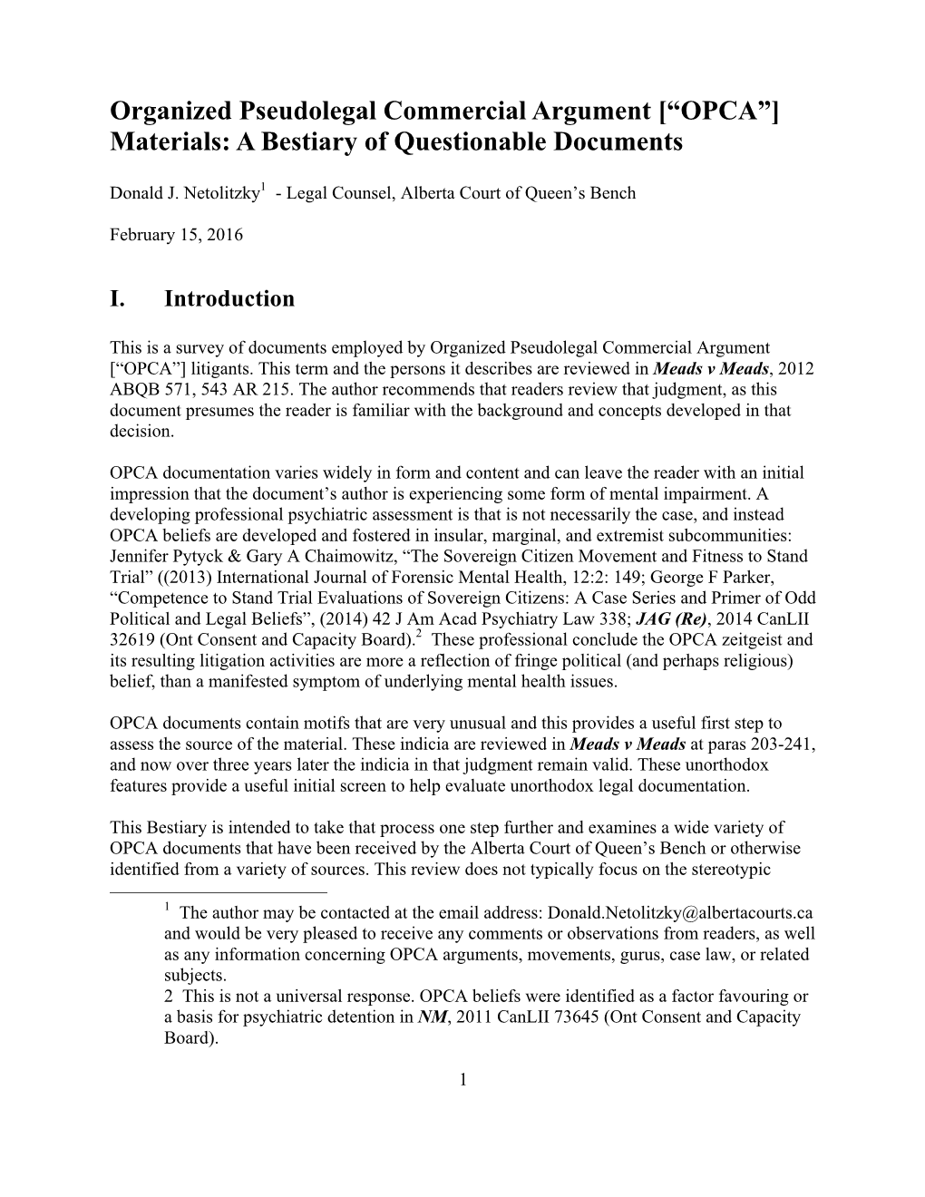 Organized Pseudolegal Commercial Argument [“OPCA”] Materials: a Bestiary of Questionable Documents