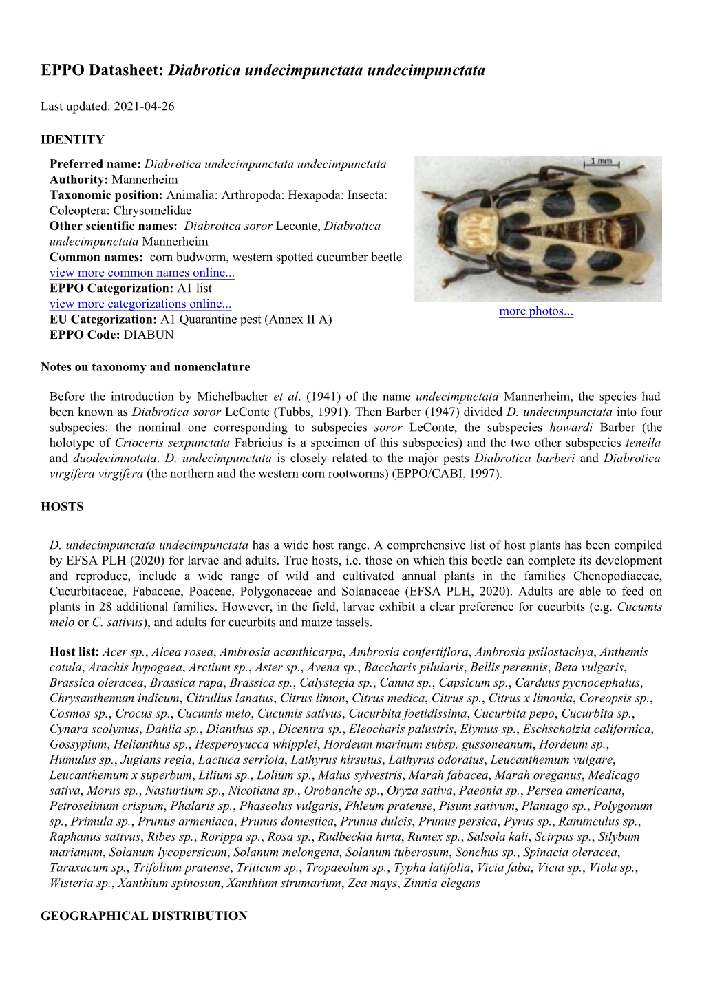 EPPO Datasheet: Diabrotica Undecimpunctata Undecimpunctata