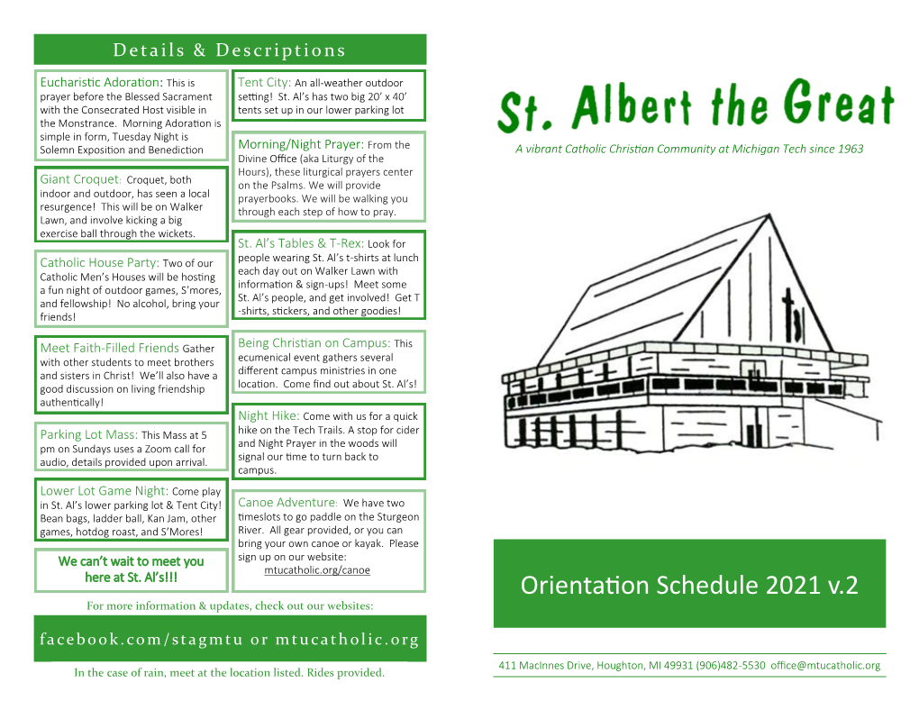 Orientation Schedule 2021 V.2 for More Information & Updates, Check out Our Websites: Facebook.Com/Stagmtu Or Mtucatholic.Org