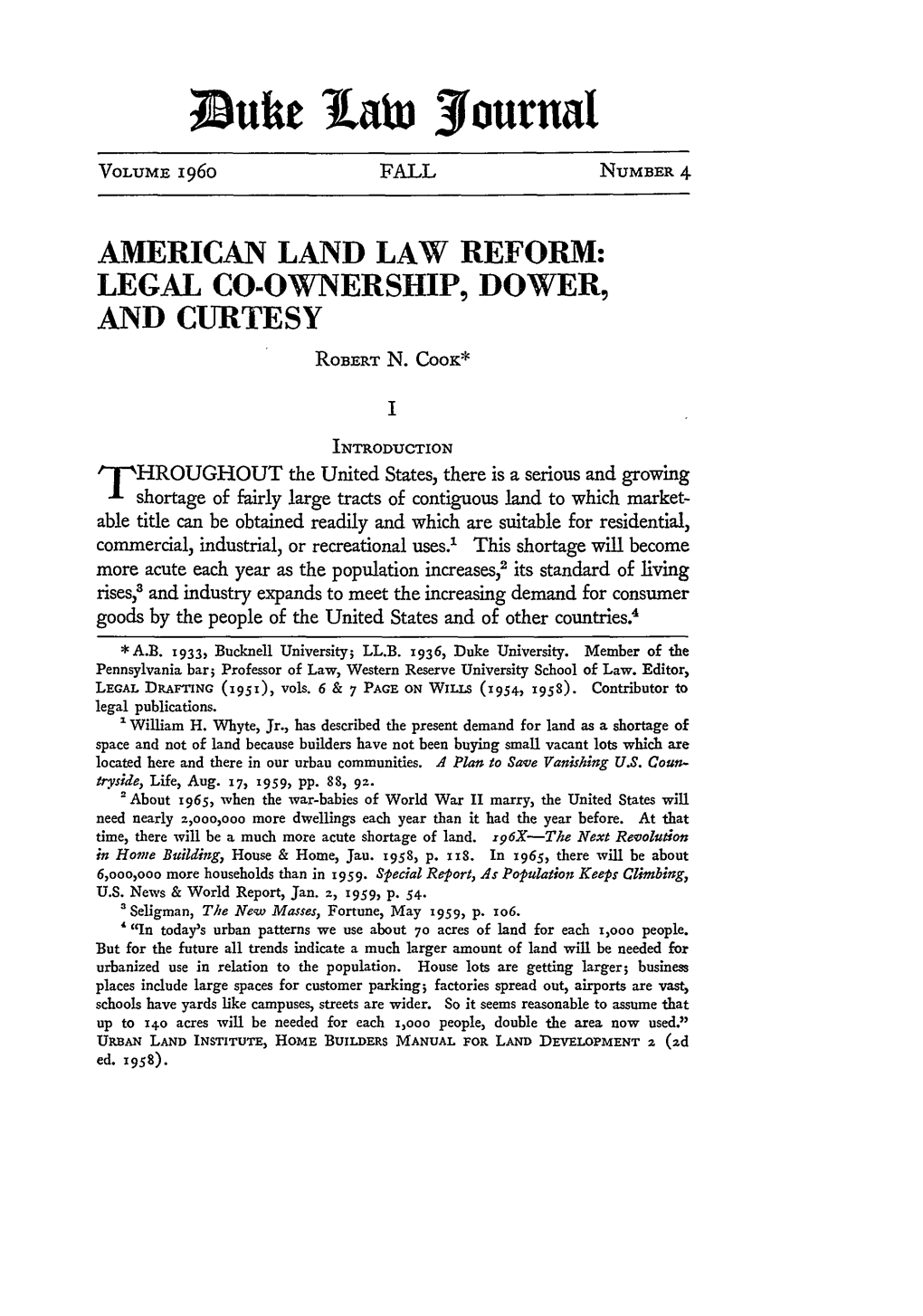 American Land Law Reform: Legal Co-Ownership, Dower, and Curtesy Robert N