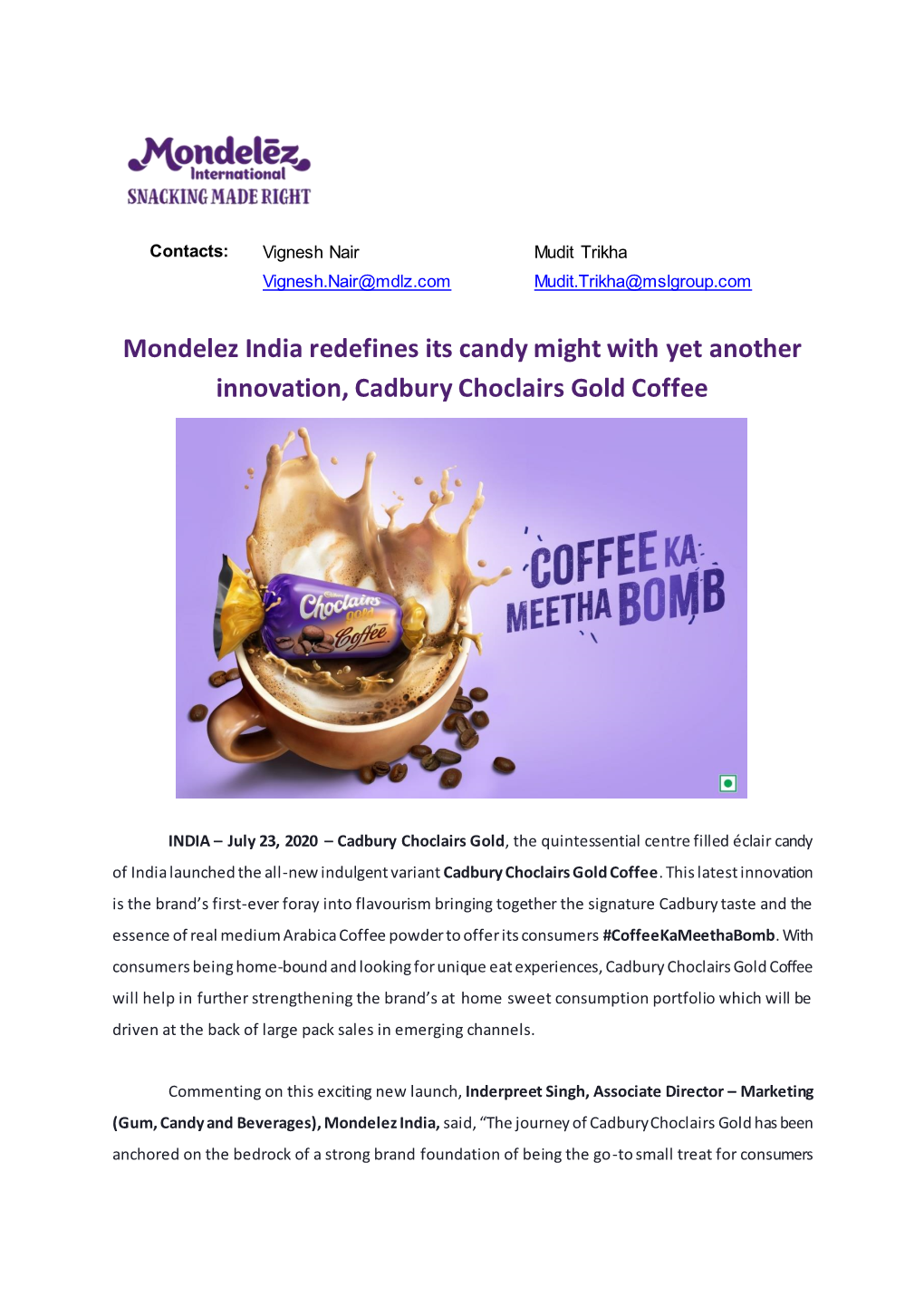 Mondelez India Redefines Its Candy Might with Yet Another Innovation, Cadbury Choclairs Gold Coffee